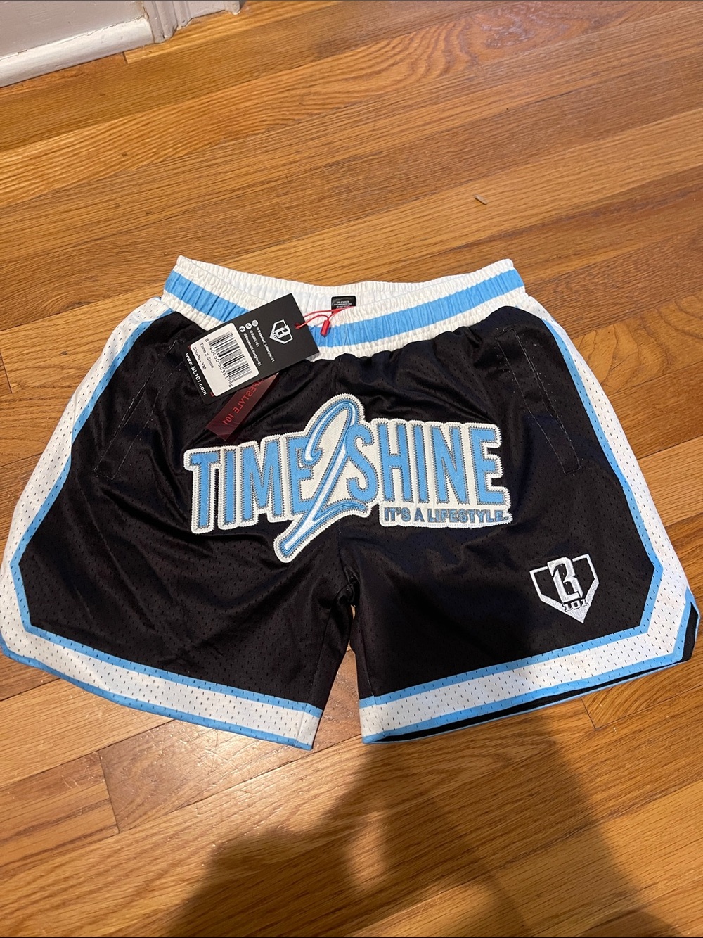 Time2Shine Kids Black Athletic Shorts with Light Blue Trim